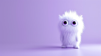 A charming 3D furry creature with an endearing expression, featuring adorable large eyes and a fluffy tail. It is small in size and stands out against a vibrant purple background.