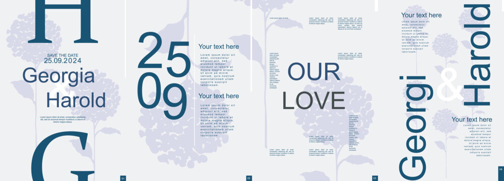 Wedding modern banner with trendy minimalist typography design. Poster templates with elegant hydrangea flower with leaves silhouettes and text elements for ceremony invitation. Vector illustration.