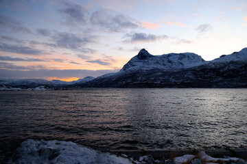 Fjord near Narvik during the polar night, Norway