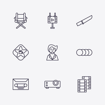 editable outline icons set. thin line icons from cinema collection. linear icons such as film, film poster, hete, film star, vhs, negative
