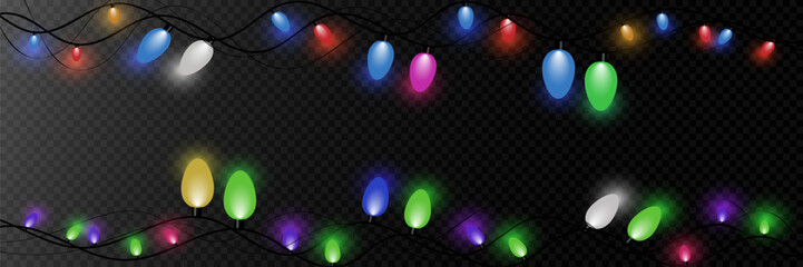 
Festive New Year's light multi-colored garlands. Christmas glowing bulbs and lights. On a transparent background.