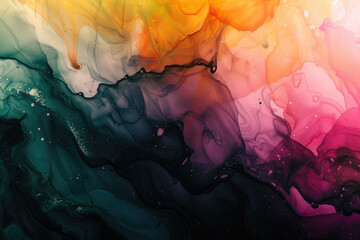 Ink space, abstract colorful ink spread art