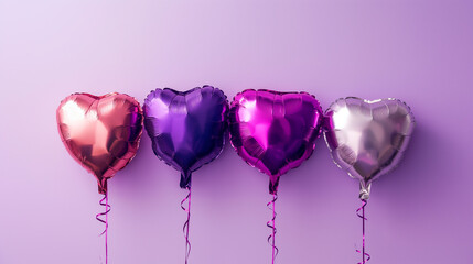 Heart shape air balloons on pastel background. Birthday or anniversary concept. Copy space