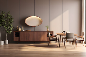 A dining room with a minimalist sideboard - obrazy, fototapety, plakaty