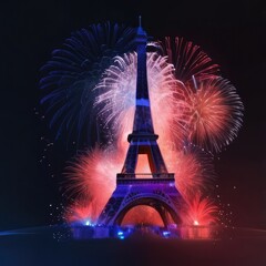 eiffel tower city at 4th july independence 