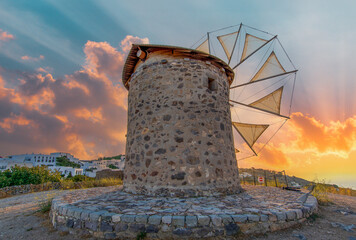 Windmills at Chora Village in Patmos Island
