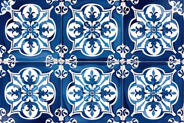 Gordijnen Portuguese azulejo tiles. Blue and white gorgeous seamless patterns. © Lubos Chlubny
