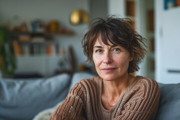 Middle aged woman in living room. © Lubos Chlubny