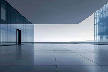 Empty square and glass buildings on a city square, minimalist style