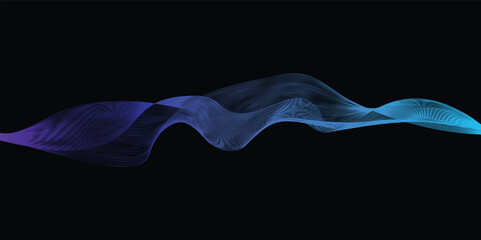Abstract vector wave line flowing purple and blue color isolated on black background for design elements in concept technology, music, science, A.I.