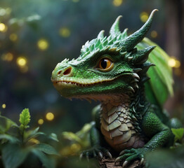 Fototapeta premium portrait of cute animation dragon kid with wings and horns. 2024 year chinise symbol. New year concept. AI generated