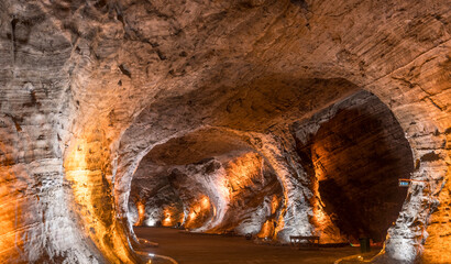Inside the salt cave in the salt mountains of Idir, Toulz Luka District, Turkey.