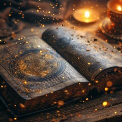 Glowing Book of Magic Spells with Golden Dust