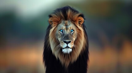 Fototapeta premium Close-up portrait of a male lion with blue eyes