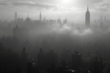 New York City skyline shrouded in fog