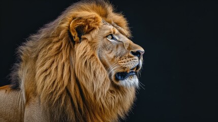 Portrait of a male lion with a dark background