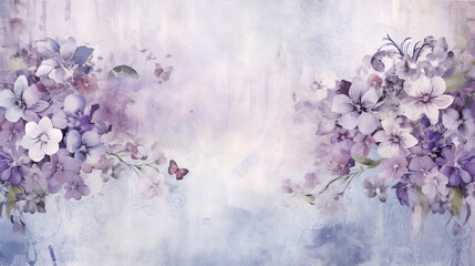 Obraz na płótnie Canvas Muted purple vintage retro scrapbooking paper background with retro flower bouquets