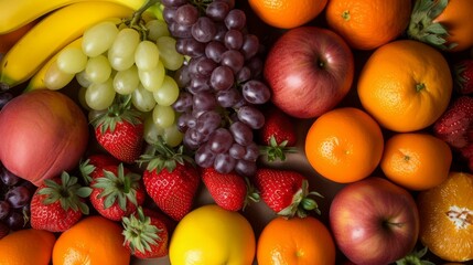 Naklejka na ściany i meble A variety of fruits including apples, grapes, bananas, strawberries, and oranges