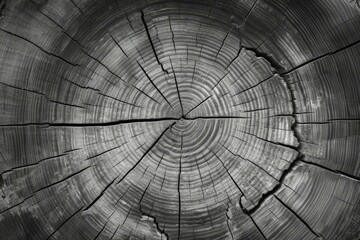 Black and white tree stump with cracks