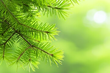 Close-up of green fir tree branches against blurred background