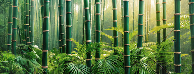 Zielony bambus, tapeta, panorama - obrazy, fototapety, plakaty