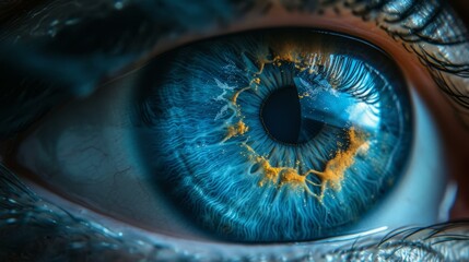 Stunning close-up image of a woman's blue eye with a hint of yellow around the pupil