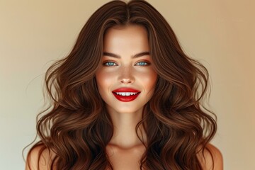 Fototapeta premium portrait of a beautiful young woman with long brown hair and blue eyes