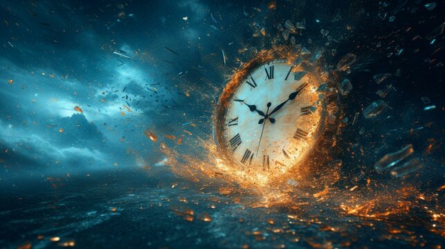 Shattered Timepiece in a Dreamy Abyss