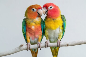 Two colorful parrots perched on a branch