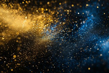 Fototapeta na wymiar Blue and gold particles scatter in space