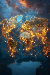 Image of A glowing network of connections between cities around the world printed on Printed Aluminium Shower Panels