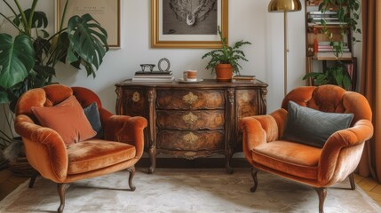 Two orange armchairs in a living room