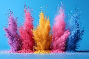 Colorful powder explosion on blue background