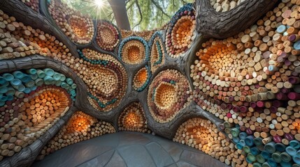 A tree sculpture made of corks