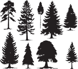 Obraz premium Set Trees. Hand drawn vector illustration 
