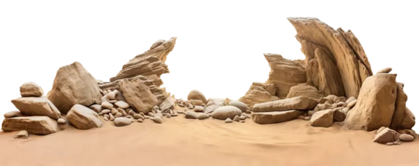Foto op Plexiglas Varied rock formations arranged on a smooth sand surface, cut out © Yeti Studio