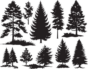 Set Trees. Hand drawn vector illustration	