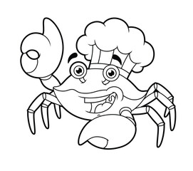 Vector Cartoon Chef Crab With Hat Line Art