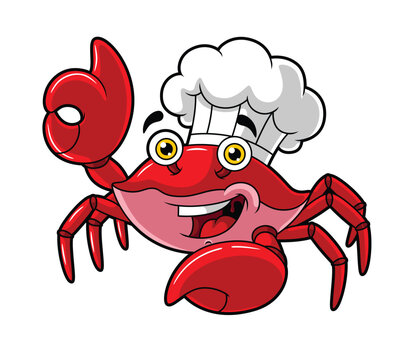 Vector Cartoon Red Chef Crab With Hat