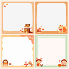 Set of Cute paper memo, note memo and sticky note with illustrations of autumn.Template for planners, checklists, notepads, cards and other office supplies.Vector illustration in cartoon style.