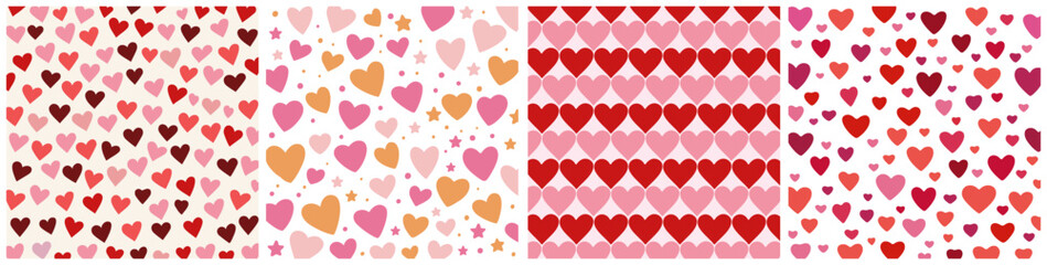Cute valentine pattern. Set of 4 Cute valentine with heart doodles for valentine textile prints, wallpaper, scrapbooking, wrapping paper, packaging, etc.