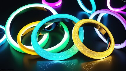 Neon Rings Dancing in a Symphony of Light and Shadow”