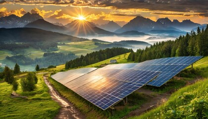 Solar panels light From the sun ,Clean energy and environment.