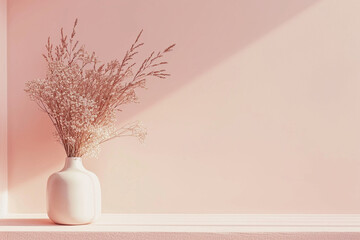 Minimalistic Pastel Vase with Dried Flowers in Sunlight