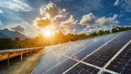 Solar panels light From the sun ,Clean energy and environment.