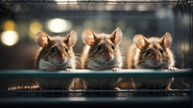 Close-up high-resolution image of adorable mice in a modern pet store.