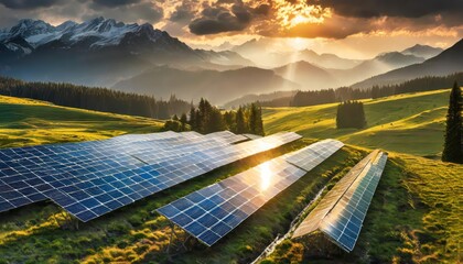 Solar panels light From the sun ,Clean energy and environment.