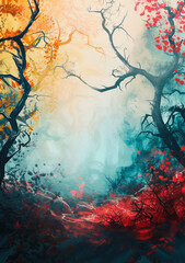 Abstract fantasy tree with colorful foliage
