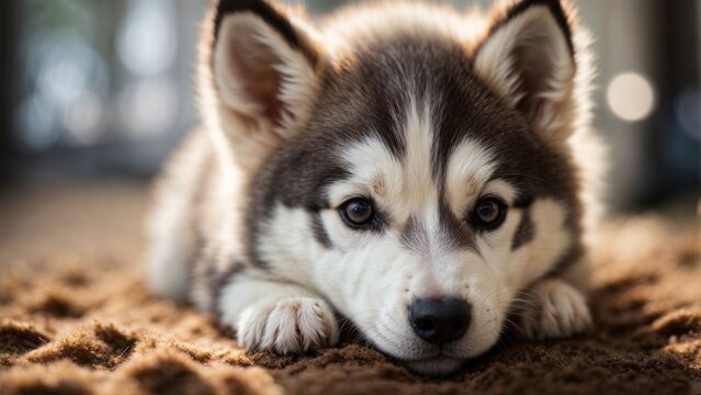 Close-up high-resolution image of an adorable baby Siberian husky.