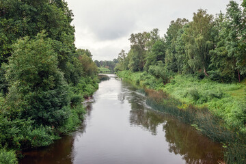 River - Minija Lithuania. View from above from the pedestrian bridge